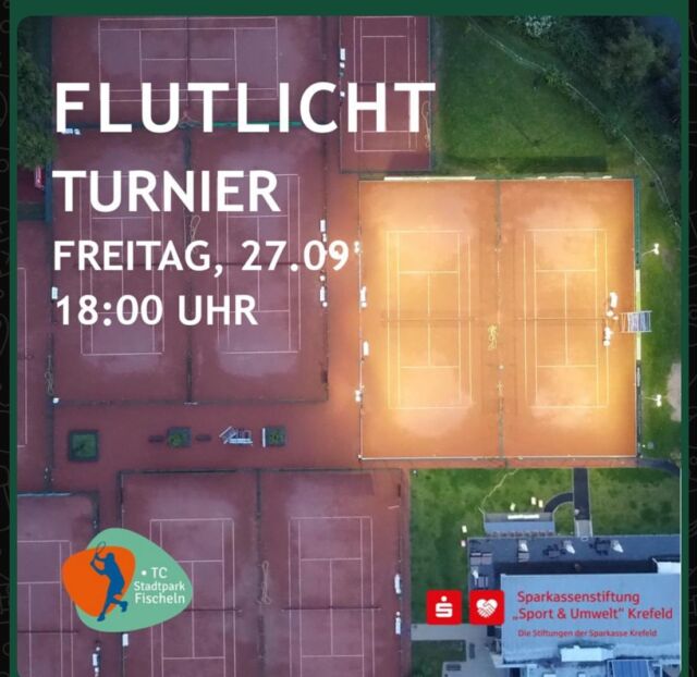 ✨🎾 Flutlichtturnier 🎾✨

Nachdem letztes Jahr das Flutlicht-Turnier wetterbedingt abgesagt werden musste, machen wir einen neuen Versuch. Am Freitag, den 27. September starten wir um 18 Uhr mit einem Tennis-Event der besonderen Art. Egal, ob Tenniscrack oder Anfänger , beim Flutlichtturnier ist jedes Vereinsmitglied ❤️-willkommen. Wir werden je nach Teilnehmeranzahl unterschiedliche Spielmodi organisieren, aber eines ist klar: der Spaß steht im Vordergrund. Daher die Bitte um Anmeldung per Mail an presse@tc-stadtpark-fischeln.de

Wir freuen uns über rege Teilnahme 🤗

An dieser Stelle auch nochmal ein großes Danke an die @sparkasse.krefeld für das Sponsoring der Flutlichtanlage 👏🏻